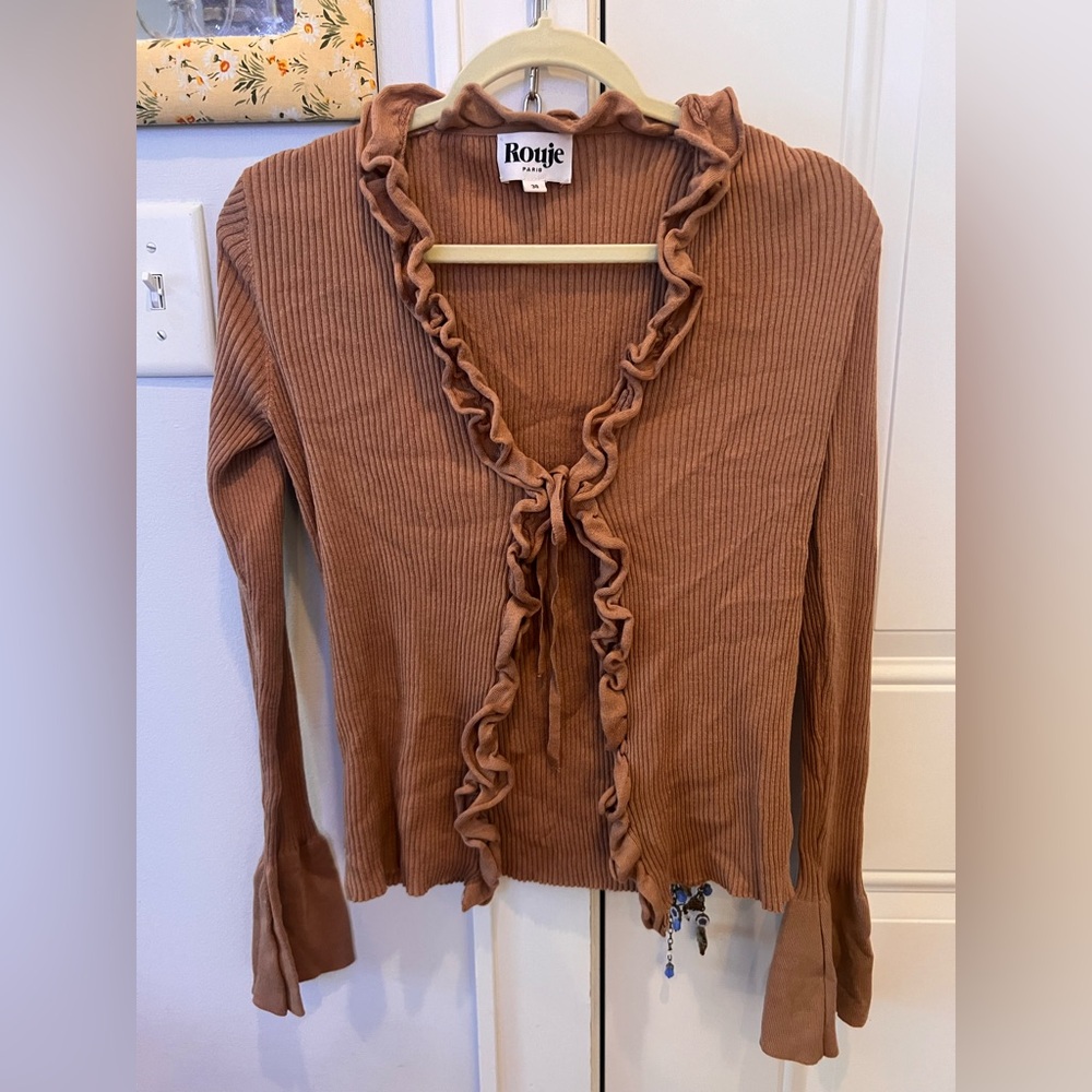 Rouje Gegene Cardigan Sweater Brown Ruffled 38